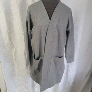 Eileen Fisher Womens Gray Organic Cotton Long Open Front Cardigan Pockets Size P